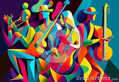 Illustration of abstract musician play music on big concert Created with Generative AI technology Stock Photo