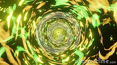 Illustration of abstract sci-fi colorful random patterns motion graphics in a circular shape. Stock Photo