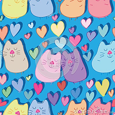 Cat pair love colorful seamless pattern Vector Illustration