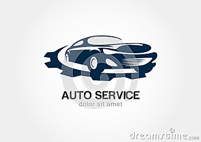 Illustration of abstract sport car with gears cogs. Vector logo Vector Illustration