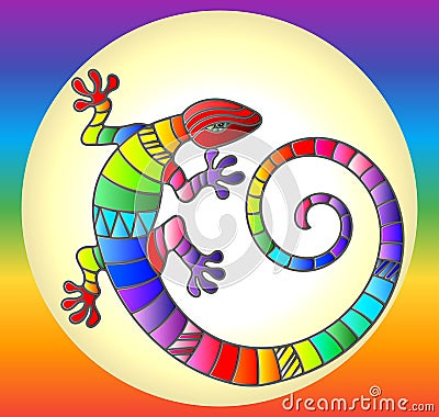 Stained glass illustration with abstract lizard on rainbow background Vector Illustration