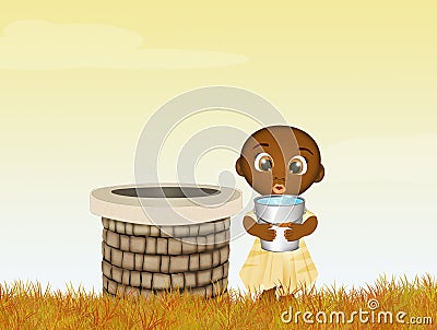 African child takes water to the well Stock Photo