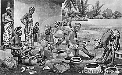 Illustration of African women making pottery Stock Photo