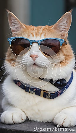 A cat getting dressed for the impending summer and donning sunglasses Cartoon Illustration