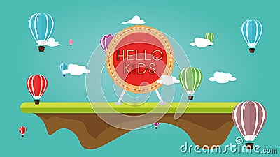 Illustration of an air balloon festival with children`s games. Stock Photo