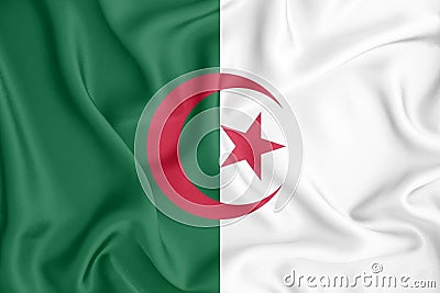 Algeria flag in 3D, broad format, flowing with the breeze. three-dimensional rendering Cartoon Illustration