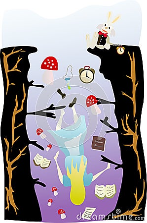 Illustration of Alice falling in the hole Vector Illustration