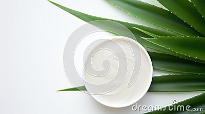 Aloe vera cream with aloe vera leaves on white Cartoon Illustration