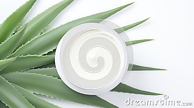 Aloe vera cream with aloe vera leaves on white Cartoon Illustration