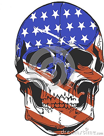 Illustration America Flag painted on a skull Vector Illustration