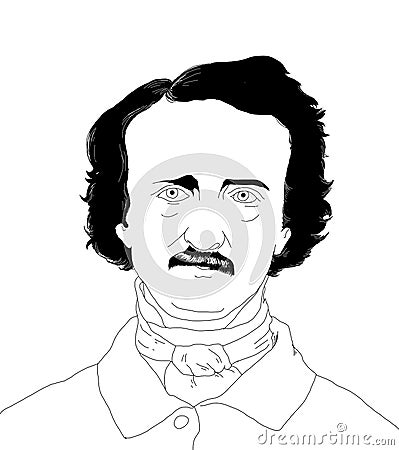 Illustration by American horror and mystery writer Edgar Allan Poe Cartoon Illustration