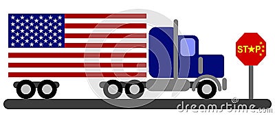 Illustration of an American truck stopped on China borders Vector Illustration