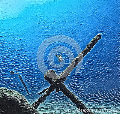 Oil painting of an anchor underwater Stock Photo
