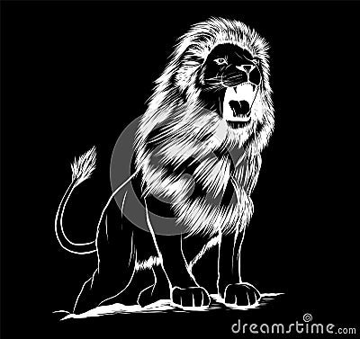 Vector Illustration of angry leaping lion in black background Vector Illustration