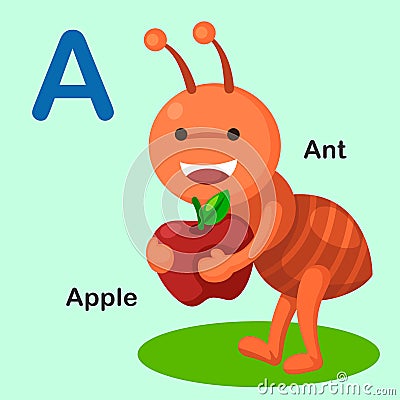 Illustration Animal Alphabet Letter A-Ant,Apple Vector Illustration