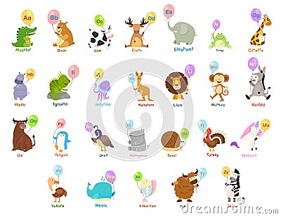 Animal alphabet letter a-z Vector Illustration