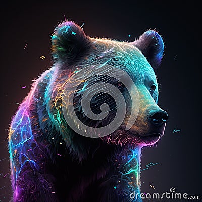 illustration animal bear neon on blue background. Cartoon Illustration