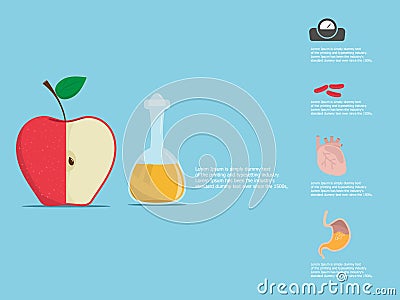 Apple vinegar and half of an apple with benefit Vector Illustration