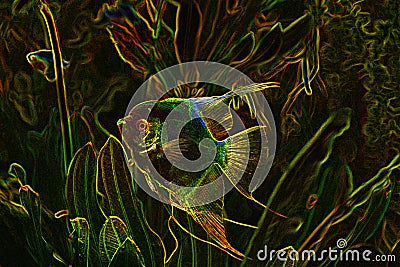 Illustration. Aquarium fish Scalia lat. Pterophyllum on a background of algae Stock Photo