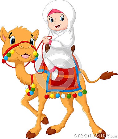 Illustration of Arab girl riding a camel Cartoon Illustration