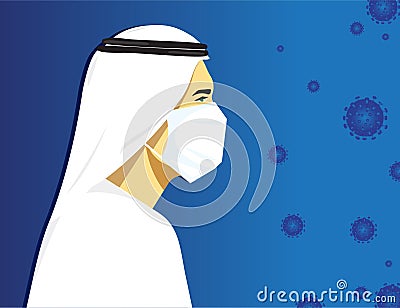 Illustration of an Arab man wearing a mask Vector Illustration