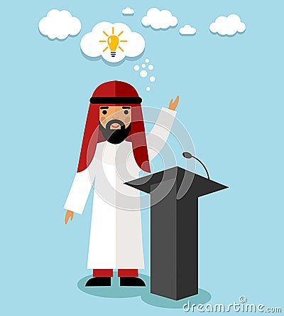 Illustration of arabic businessman near tribune Vector Illustration