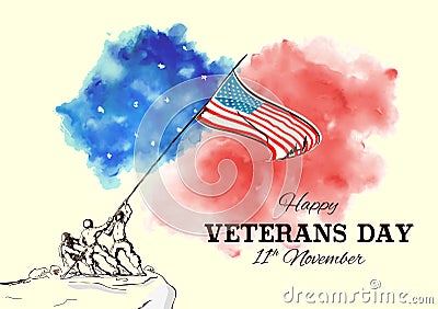 Army Memorial Happy Veterans Day USA honoring all who served for United States of America Cartoon Illustration