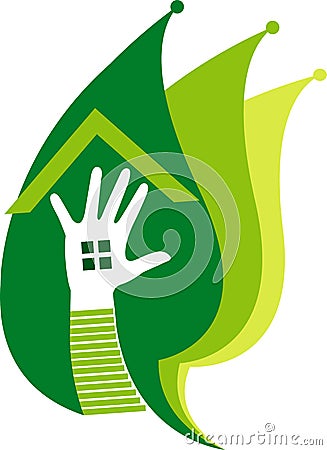 Hand home ecology logo Vector Illustration