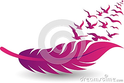 Pink feather and birds fly logo Vector Illustration