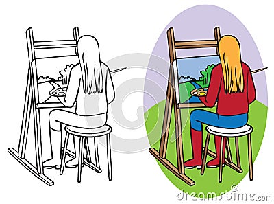 Illustration artist in open air Vector Illustration