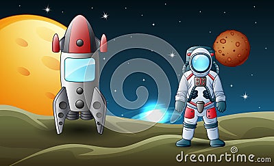 Astronauts and rocket landed in moon Vector Illustration