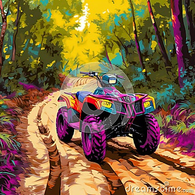 Atv vehicle on off road track, travel, destination scenics Cartoon Illustration