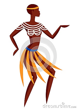 Illustration of Australian aborigine woman dancing in national costume. Vector Illustration