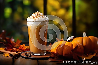 Autumn Pumpkin Latte Beverage Halloween Background Cartoon Illustration