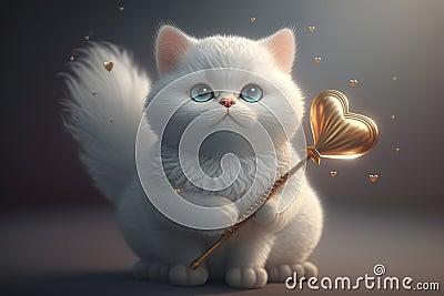 Illustration of baby angel cat with a heart, cartoon cupid Cartoon Illustration