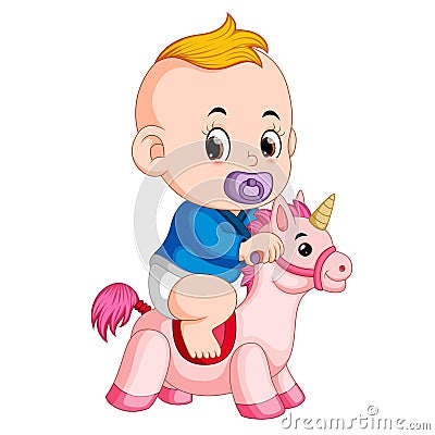 The baby play with unicorn toy Vector Illustration