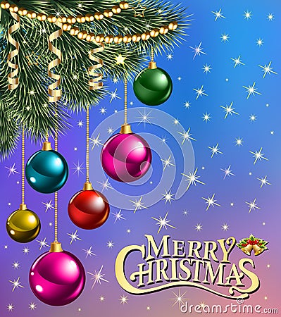 background christmas card with branches of Christma Vector Illustration