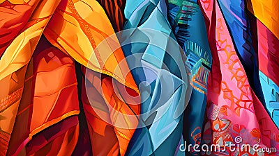mix of vibrant textiles with overlapping arrays of colors Cartoon Illustration