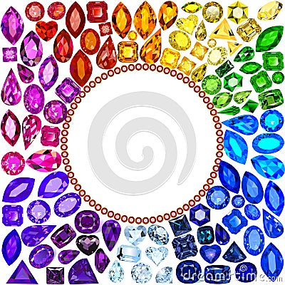 background frame of rich variety of colors of natural gemstones Vector Illustration