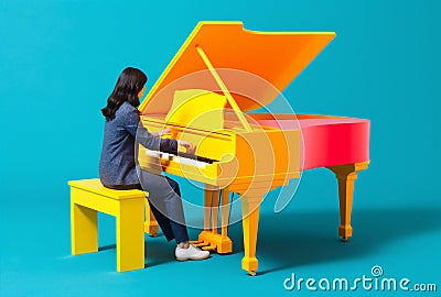 art trend modern people colourful concept music illustration performance piano. Generative AI. Cartoon Illustration