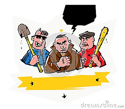 Illustration of bad guys. The guys are not hipsters. Image of hoodlums on a white isolated background. Illustration of bandits in Vector Illustration