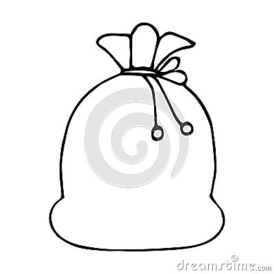 Illustration of a bag with gifts. Surprise. Colorless background. Coloring book for children. Christmas. New Year Vector Illustration