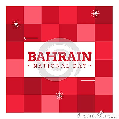 Illustration of bahrain national day text with arrow signs and doodles over red checked pattern Stock Photo