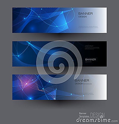 Illustration banners set, Abstract Molecules with Circles, Lines, Geometric, Polygon. Vector design network communication on dark Vector Illustration