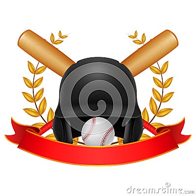 base ball Laurel Wreath with red ribbon Vector Illustration