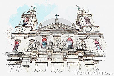 Illustration Basilica da Estrela cathedral in Lisbon, Portugal. Stock Photo