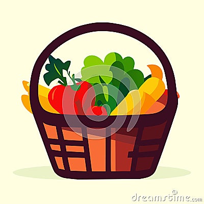 Illustration of a basket full of fresh vegetables. Vector illustration. AI generated Vector Illustration