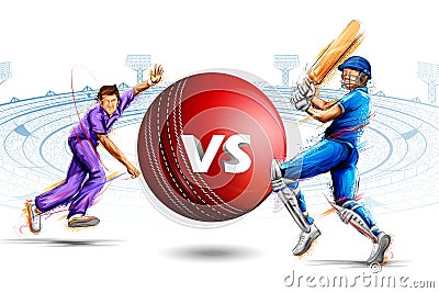 Batsman and bowler playing cricket championship sports Vector Illustration