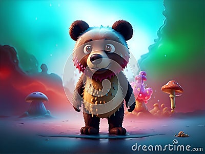 Illustration of a Bear with Mushrooms. AI generated Stock Photo