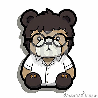 Illustration of a bear wearing a dress shirt and glasses is isolated on a white background. Cartoon Illustration